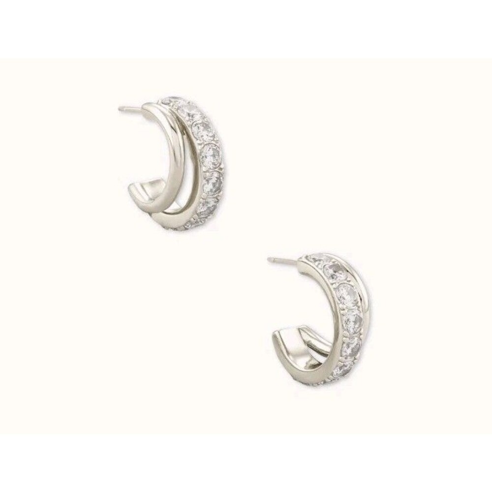 Kendra Scott Livy Silver Huggie Hoop Post Earrings In White Crystal
